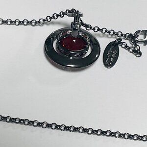 New Silver Saturn Red Murano Vivienne Westwood Orb chain Necklace Charm